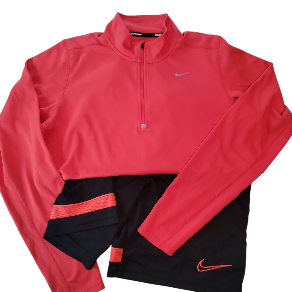 Nike Men's Dri-Fit Coral and Black Zip-up and Shorts Set
